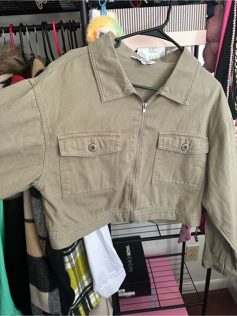 Sunset Cropped Utility Jean Jacket in Olive